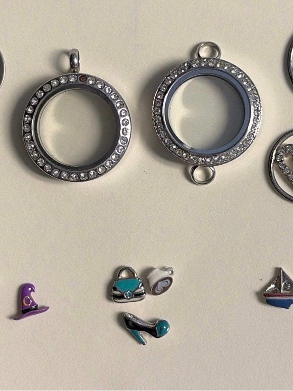 Authentic Origami Owl Floating Locket Bundle | 2 Lockets, Charms, Plates & Dangl